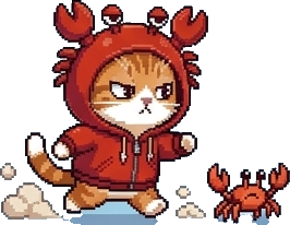 Last Call cat chasing a crab